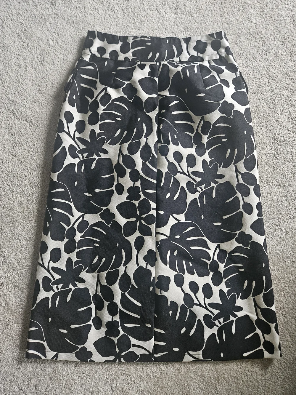 Kate Spade Monstera Grove Jacquard Midi Skirt Black Cream Sz 12